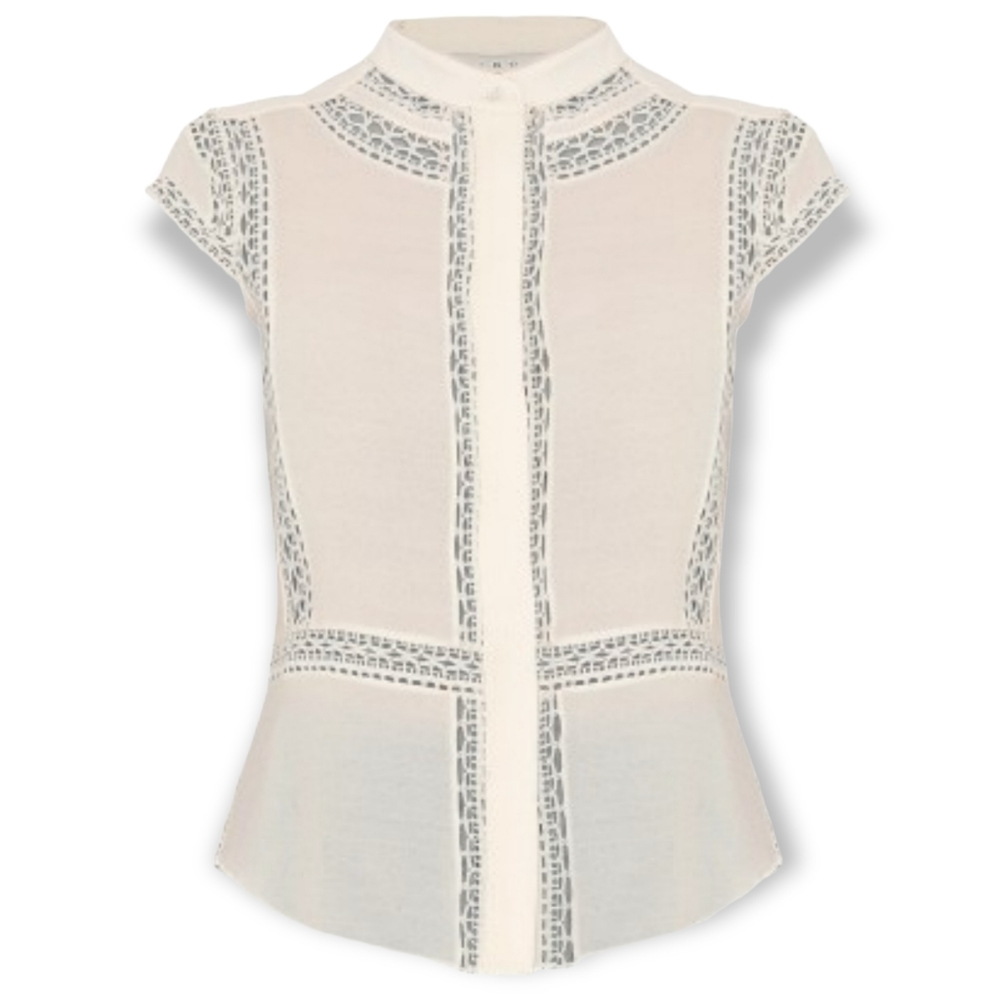 IRO Cream Lace-Trim Cap-Sleeve Blouse